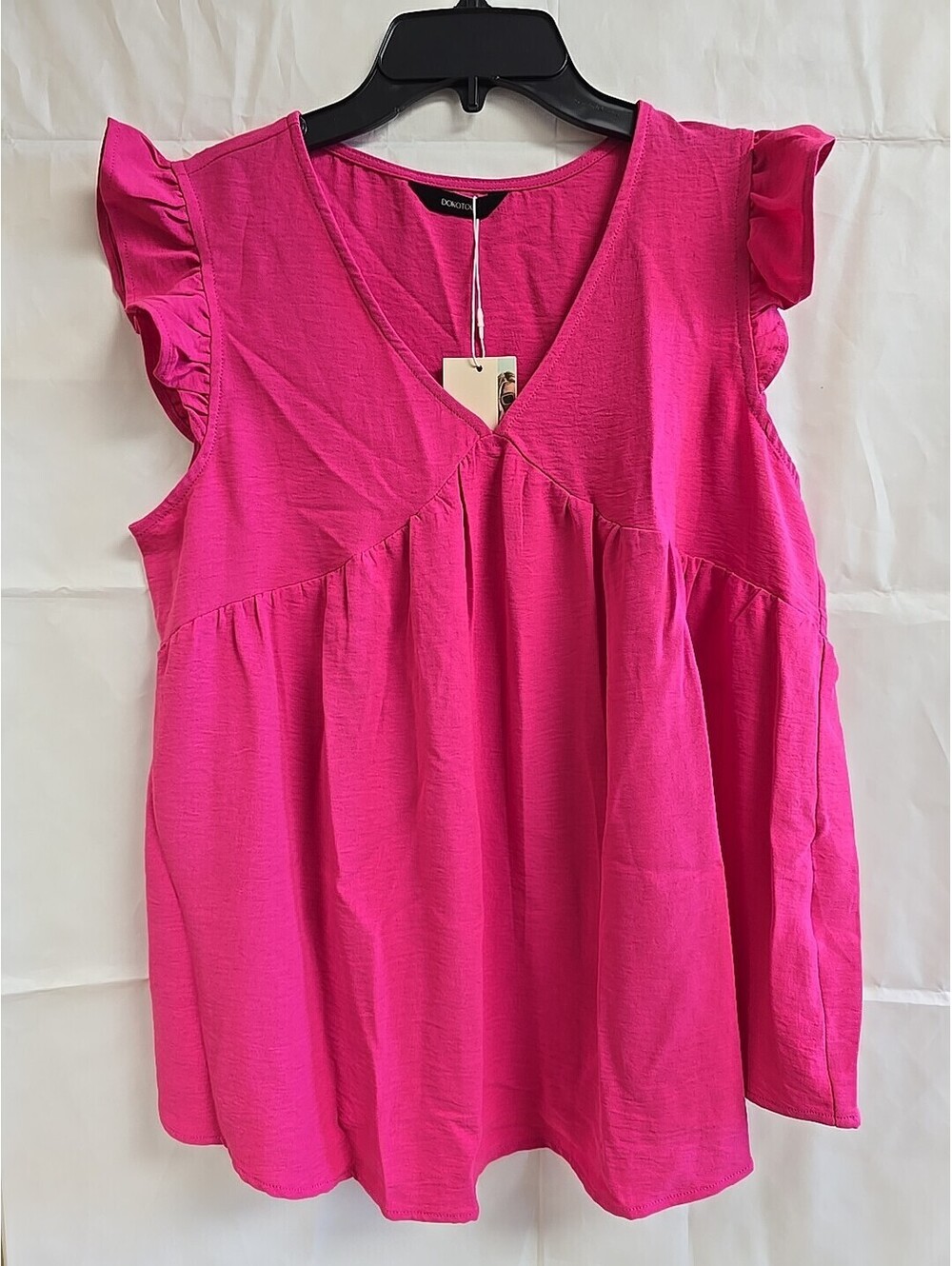 Dokotoo Women's Summer Tops V Neck Ruffle Cap Sleeve Babydoll Blouses pink Sz. M